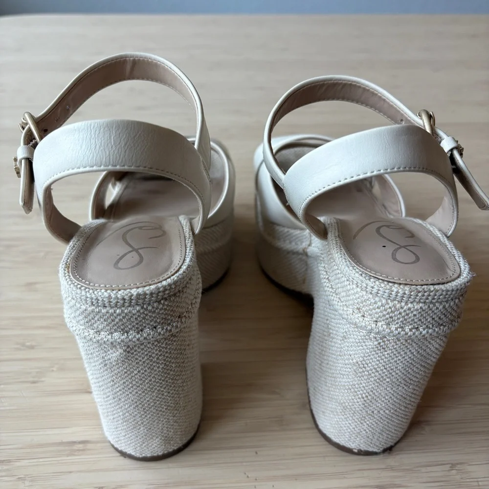 Elegant Cream Wedge Platform Sandals - Picture 3 of 5